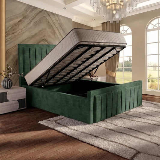 Brooklyn Upholstered Ottoman Bed - Green Plush Velvet