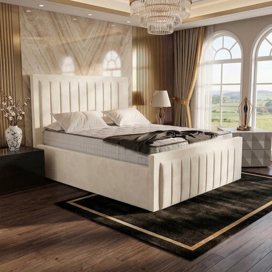 Brooklyn Upholstered Ottoman Bed - Ivory Plush Velvet