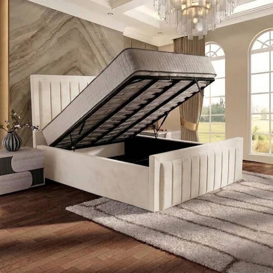 Brooklyn Upholstered Ottoman Bed - Ivory Plush Velvet