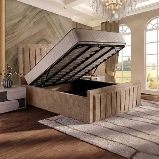 Brooklyn Upholstered Ottoman Bed - Latte Wool