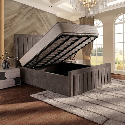 Brooklyn Upholstered Ottoman Bed - Silver Naples