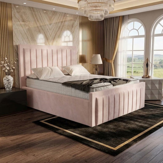 Brooklyn Upholstered Ottoman Bed - Soft Pink Plush Velvet