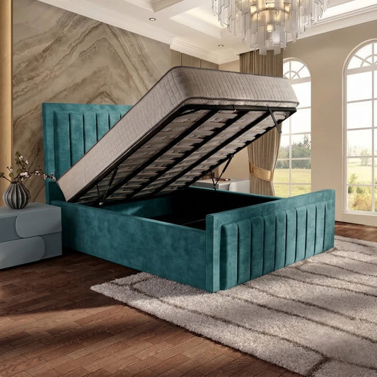 Brooklyn Upholstered Ottoman Bed - Teal Linen