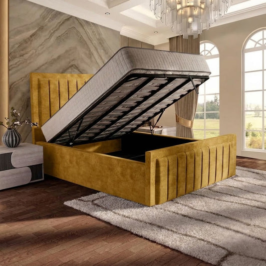 Brooklyn Upholstered Ottoman Bed - Tumeric Plush Velvet