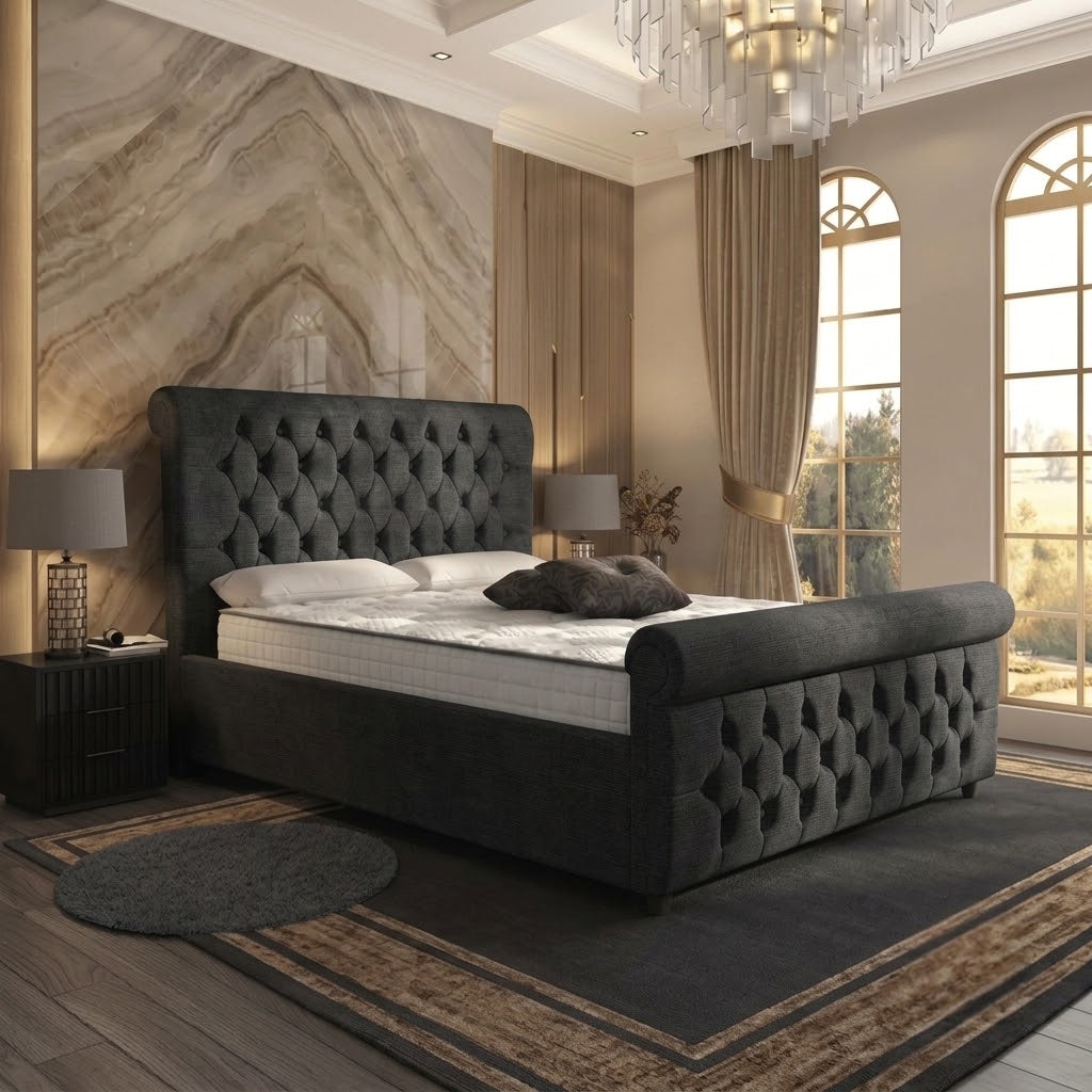 Buckingham Upholstered Ottoman Bed - Black Chenille