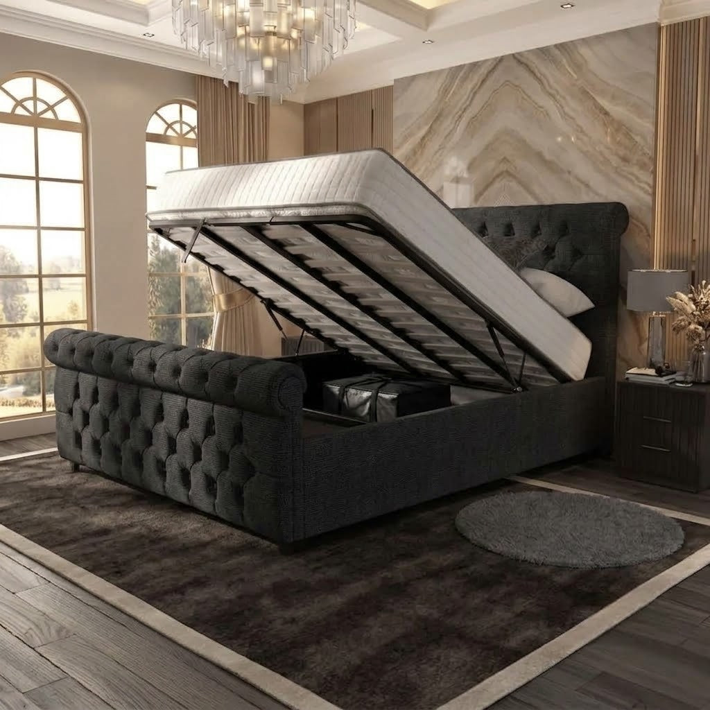 Buckingham Upholstered Ottoman Bed - Black Chenille
