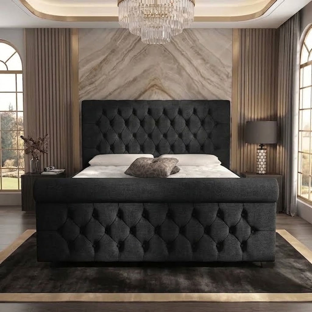Buckingham Upholstered Ottoman Bed - Black Chenille