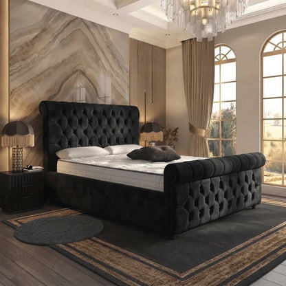 Buckingham Upholstered Ottoman Bed - Black Plush Velvet
