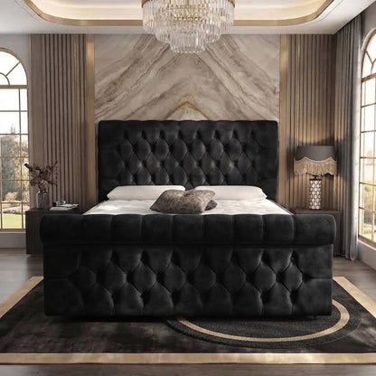 Buckingham Upholstered Ottoman Bed - Black Plush Velvet