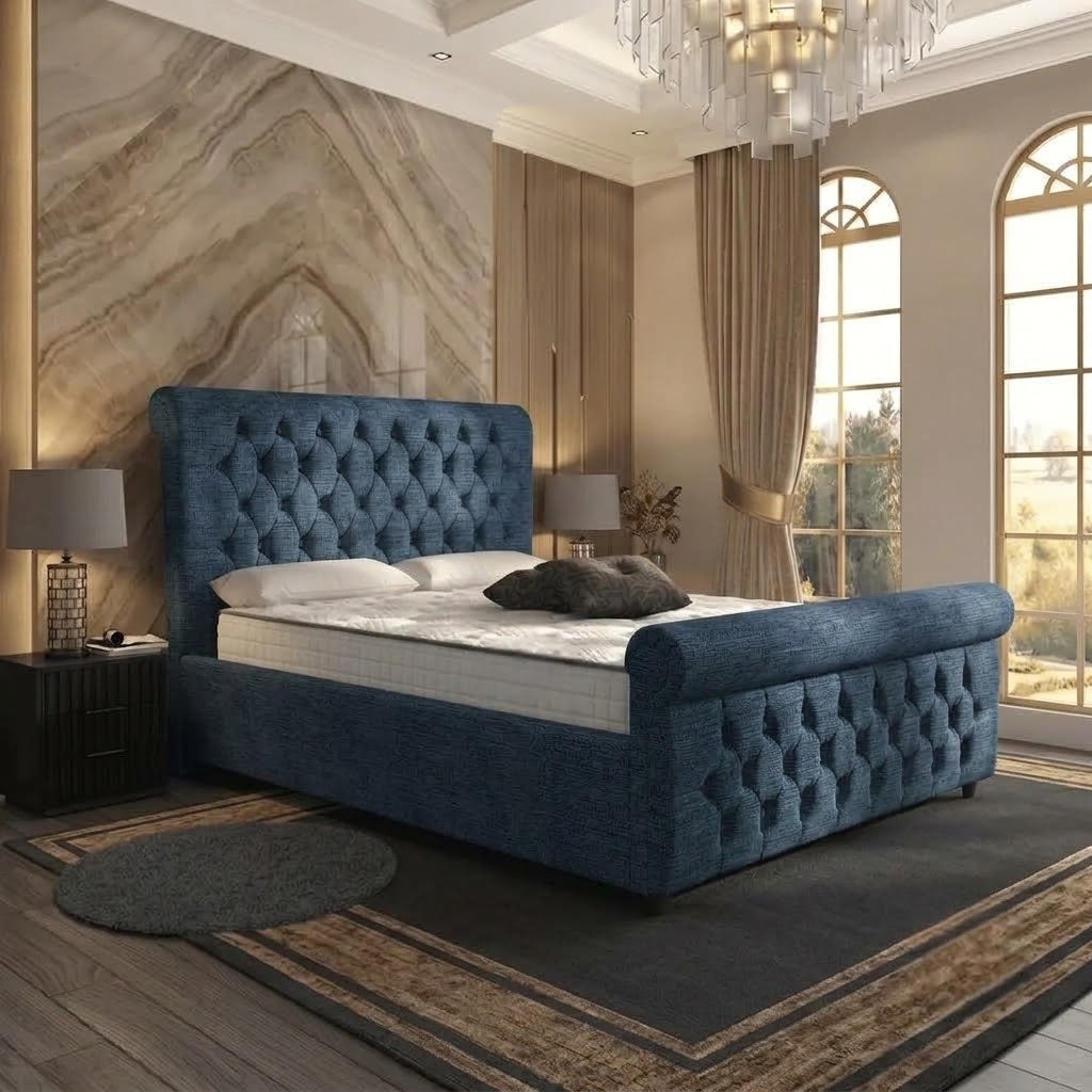 Buckingham Upholstered Ottoman Bed - Blue Chenille