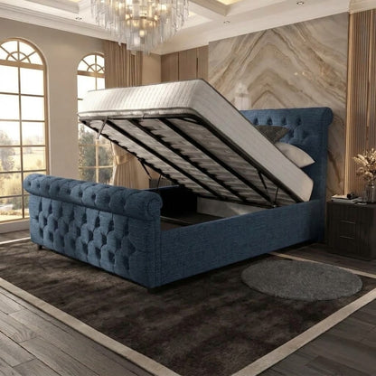 Buckingham Upholstered Ottoman Bed - Blue Chenille
