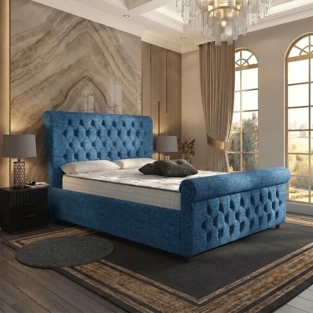 Buckingham Upholstered Ottoman Bed - Blue Naples