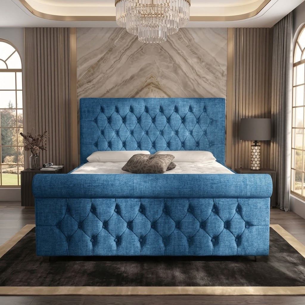 Buckingham Upholstered Ottoman Bed - Blue Naples
