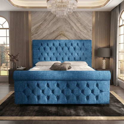 Buckingham Upholstered Ottoman Bed - Blue Naples