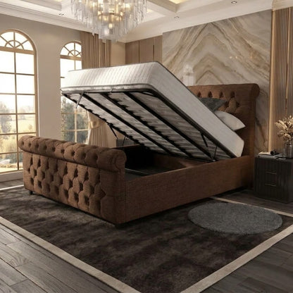 Buckingham Upholstered Ottoman Bed - Brown Chenille