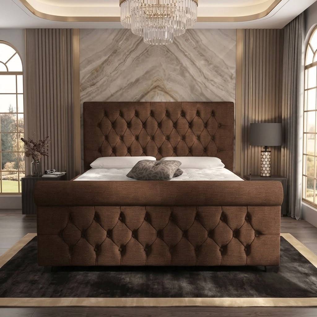 Buckingham Upholstered Ottoman Bed - Brown Chenille