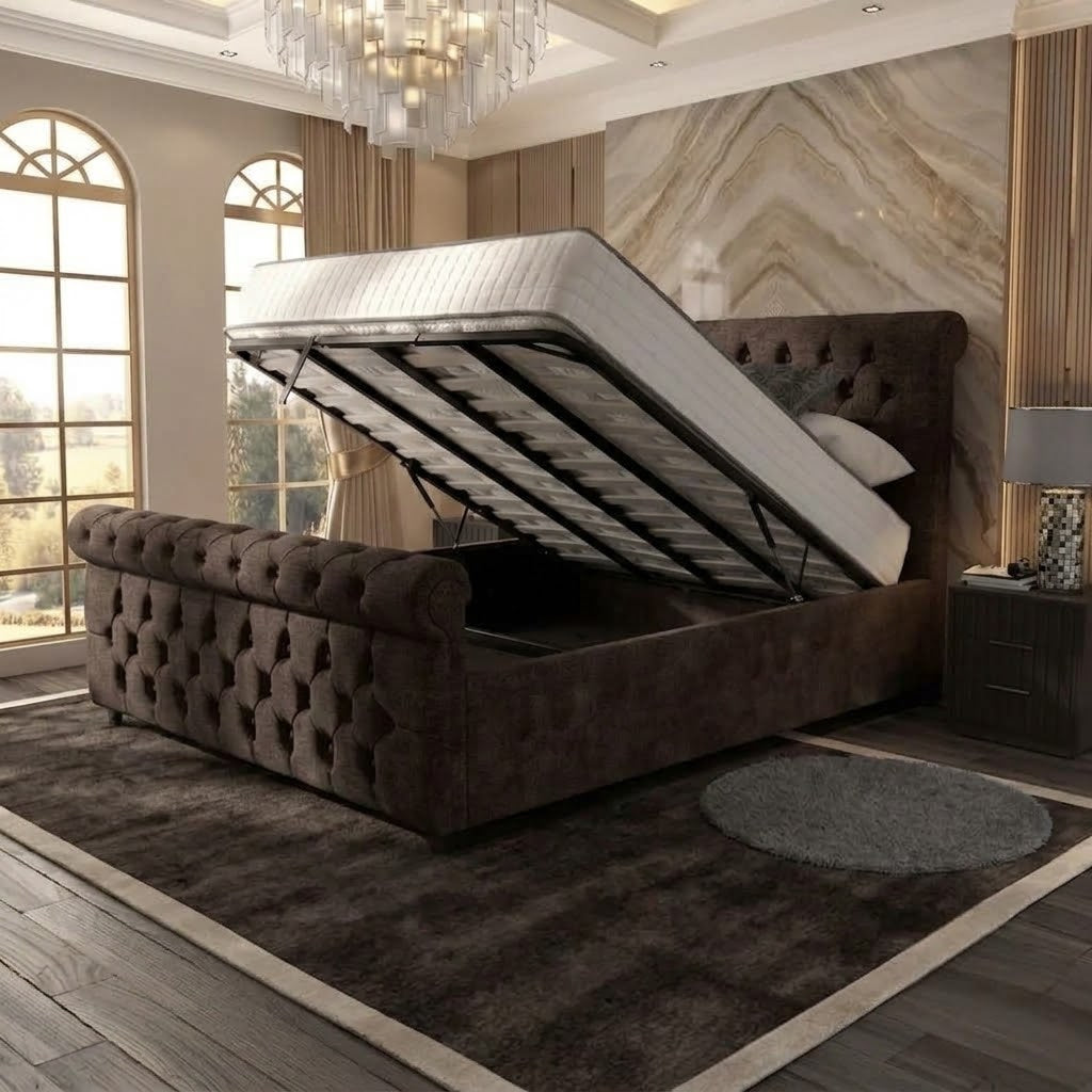 Buckingham Upholstered Ottoman Bed - Brown Naples