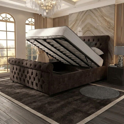Buckingham Upholstered Ottoman Bed - Brown Naples