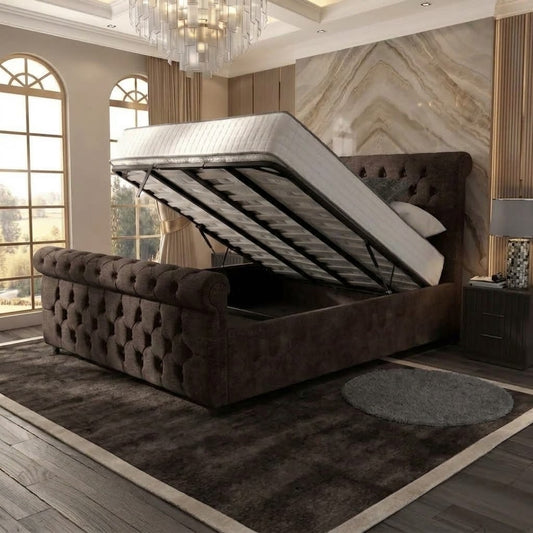 Buckingham Upholstered Ottoman Bed - Brown Naples