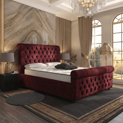 Buckingham Upholstered Ottoman Bed - Burgundy Plush Velvet