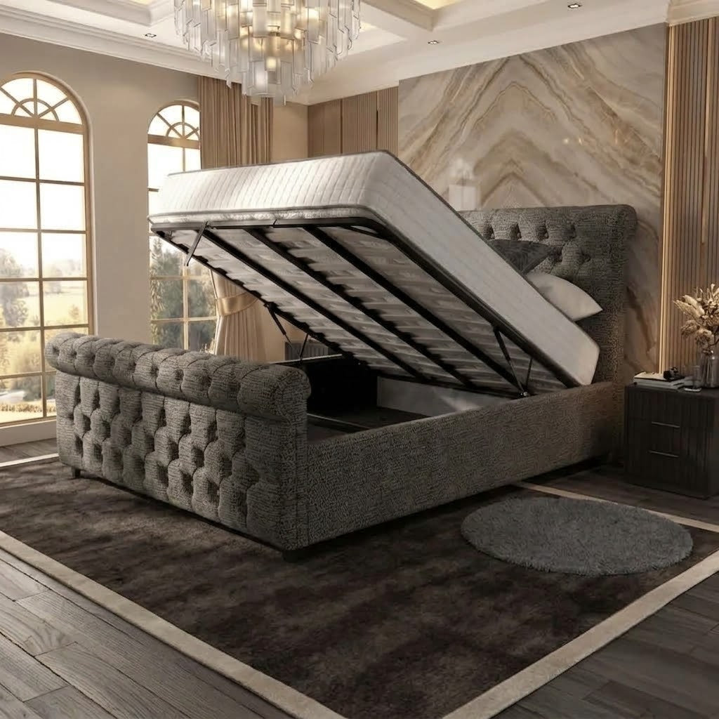 Buckingham Upholstered Ottoman Bed - Charcoal Chenille