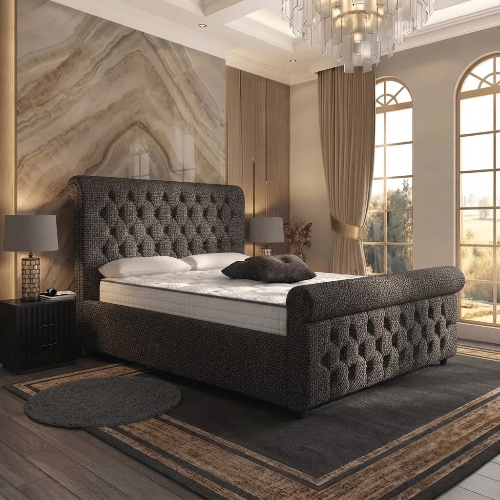 Buckingham Upholstered Ottoman Bed - Charcoal Linen