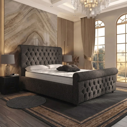 Buckingham Upholstered Ottoman Bed - Charcoal Linen