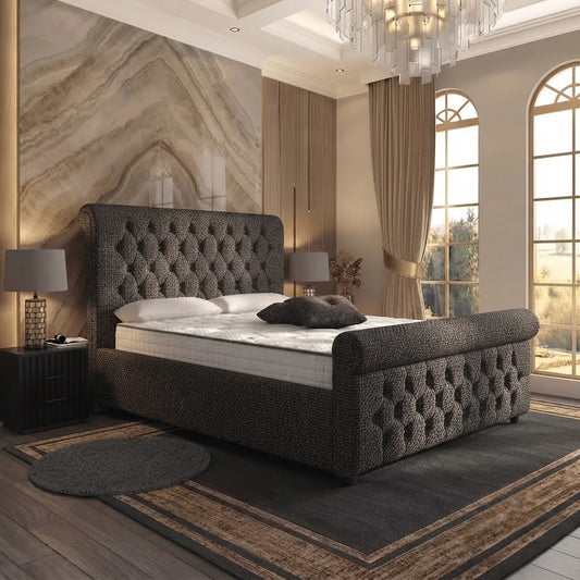 Buckingham Upholstered Ottoman Bed - Charcoal Linen