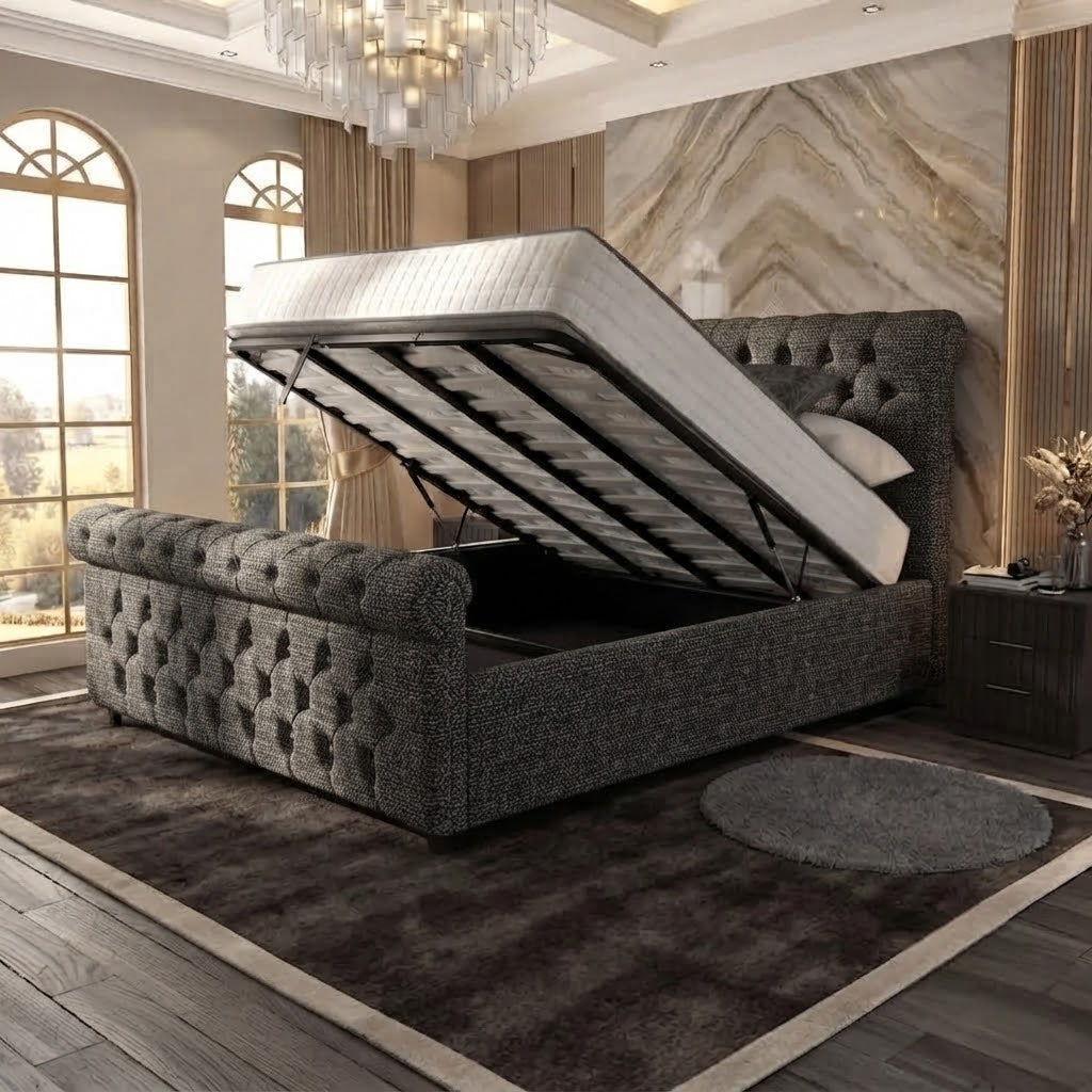 Buckingham Upholstered Ottoman Bed - Charcoal Linen