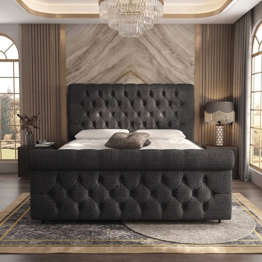 Buckingham Upholstered Ottoman Bed - Charcoal Linen