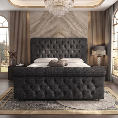 Buckingham Upholstered Ottoman Bed - Charcoal Linen
