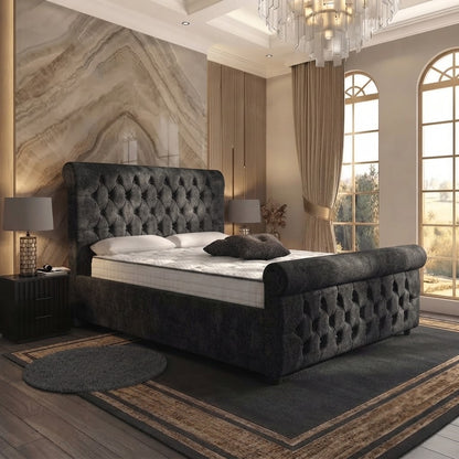 Buckingham Upholstered Ottoman Bed - Charcoal Plush Velvet