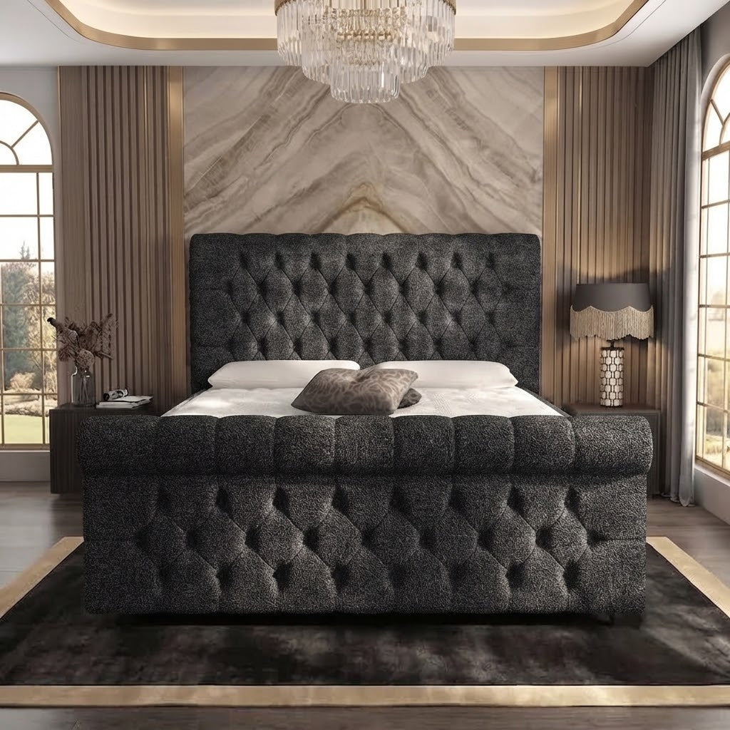 Buckingham Upholstered Ottoman Bed - Charcoal Plush Velvet
