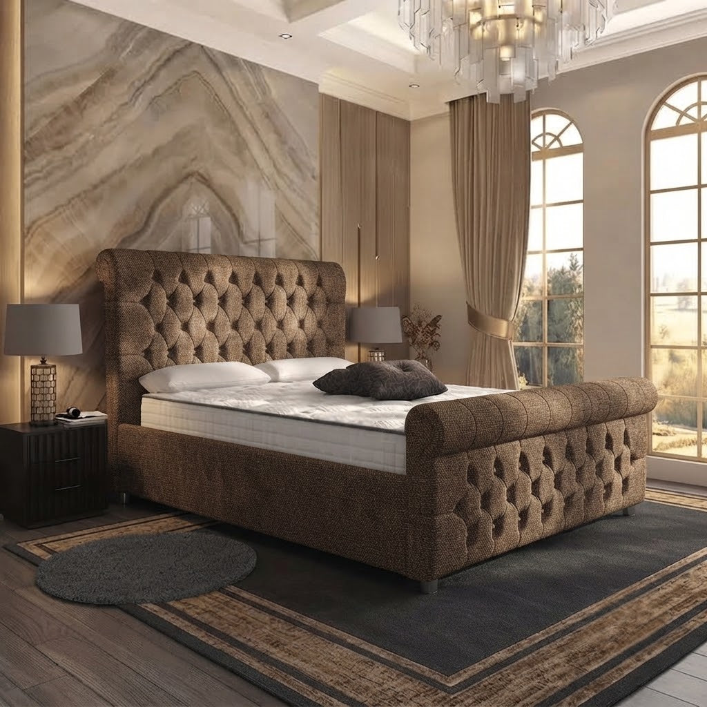 Buckingham Upholstered Ottoman Bed - Chocolate Plush Velvet