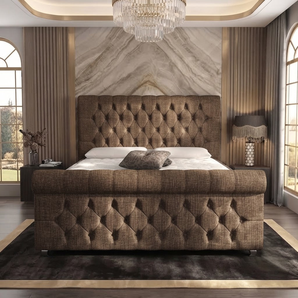 Buckingham Upholstered Ottoman Bed - Chocolate Plush Velvet