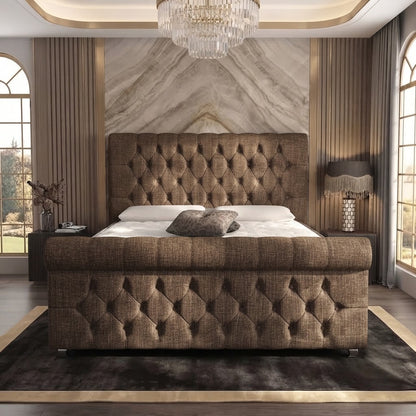 Buckingham Upholstered Ottoman Bed - Chocolate Plush Velvet