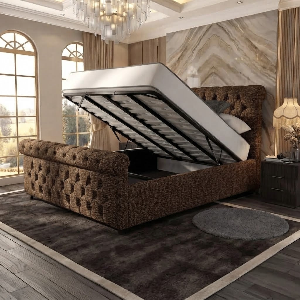 Buckingham Upholstered Ottoman Bed - Chocolate Plush Velvet