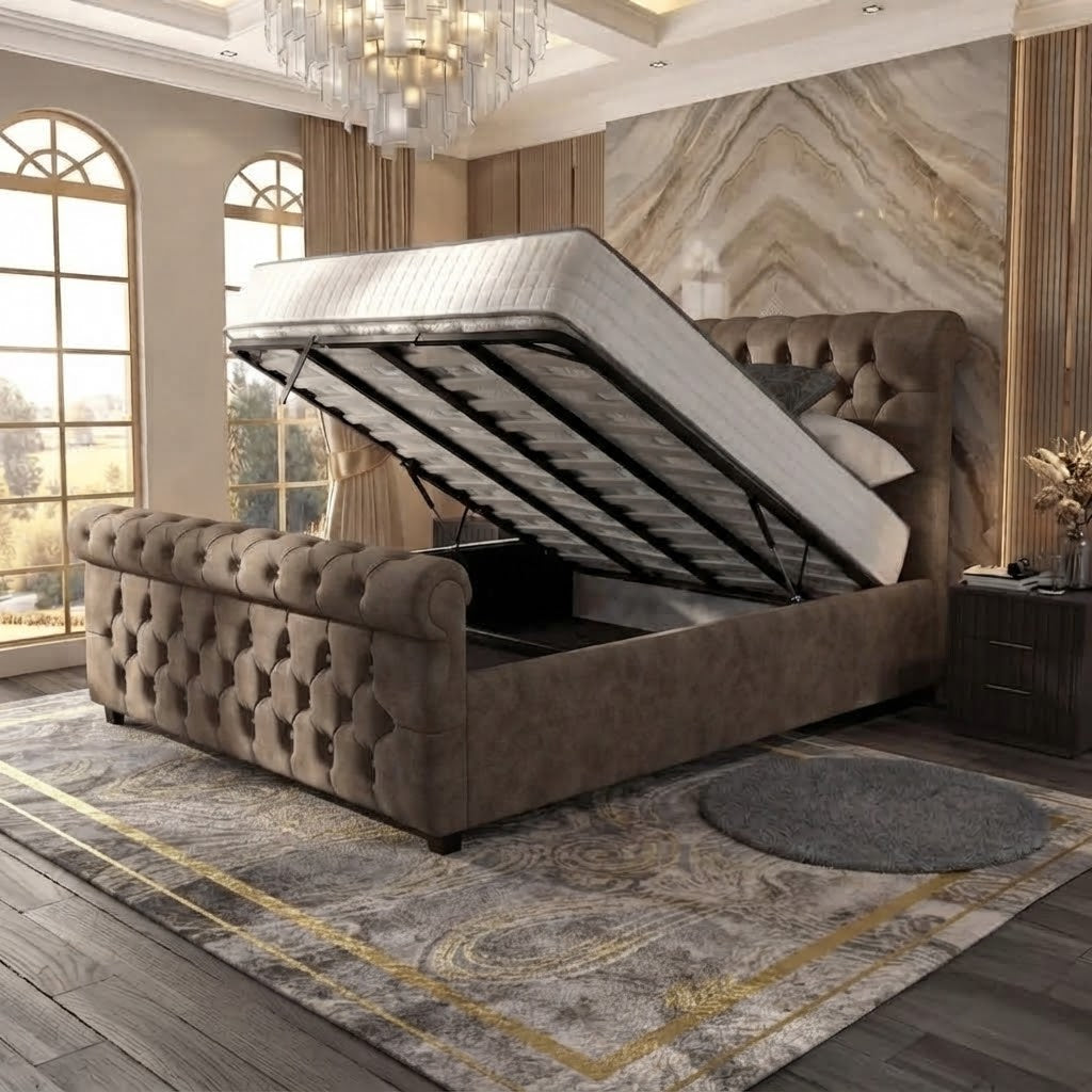 Buckingham Upholstered Ottoman Bed - Clay Wool