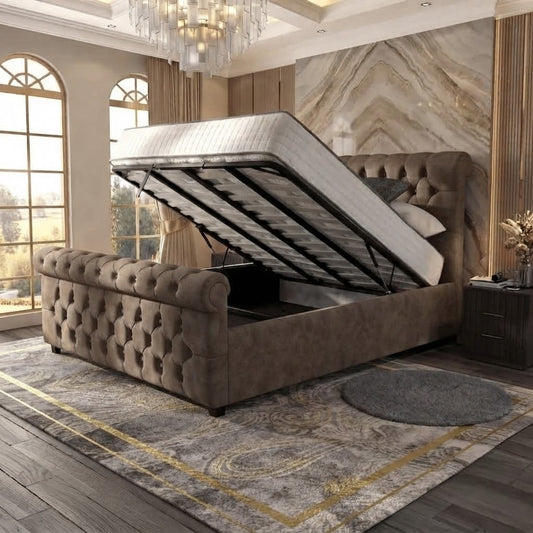 Buckingham Upholstered Ottoman Bed - Clay Wool