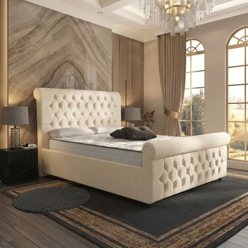 Buckingham Upholstered Ottoman Bed - Cream Naples