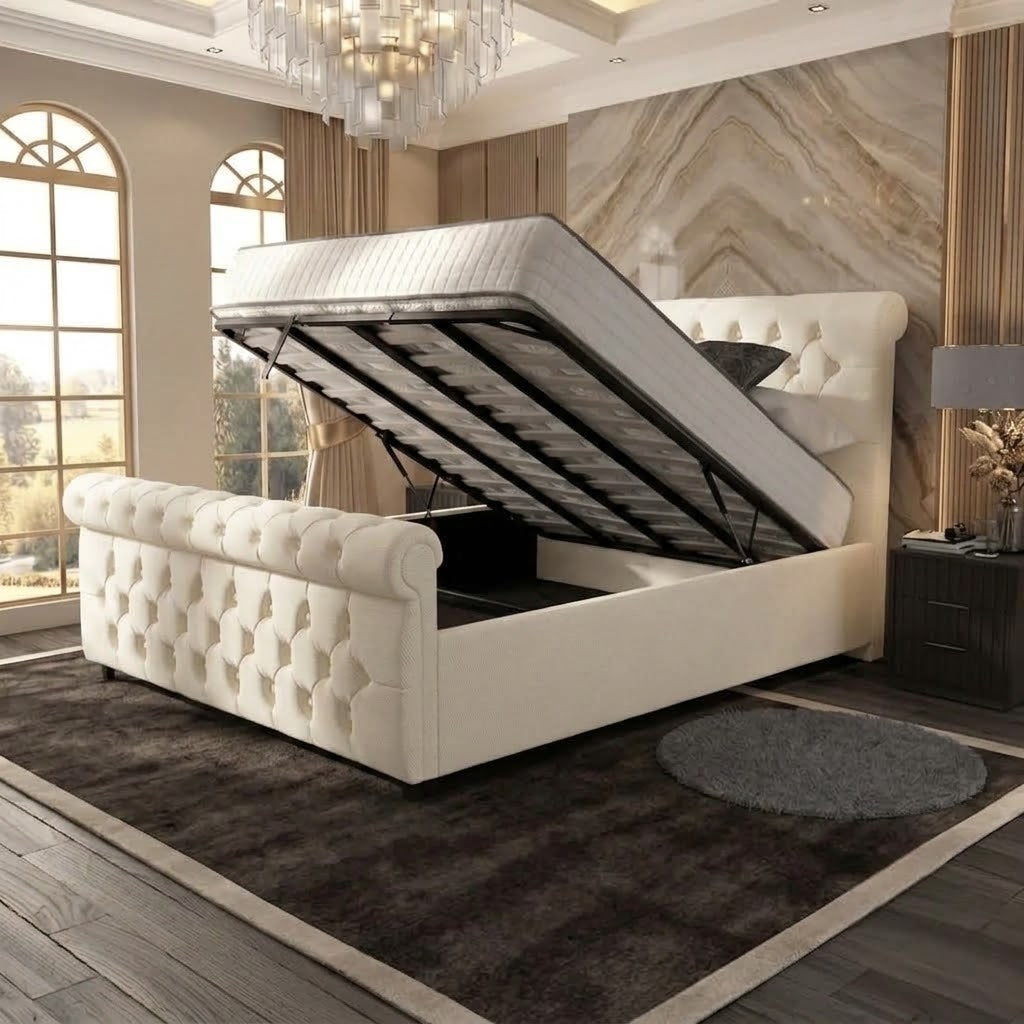 Buckingham Upholstered Ottoman Bed - Cream Naples