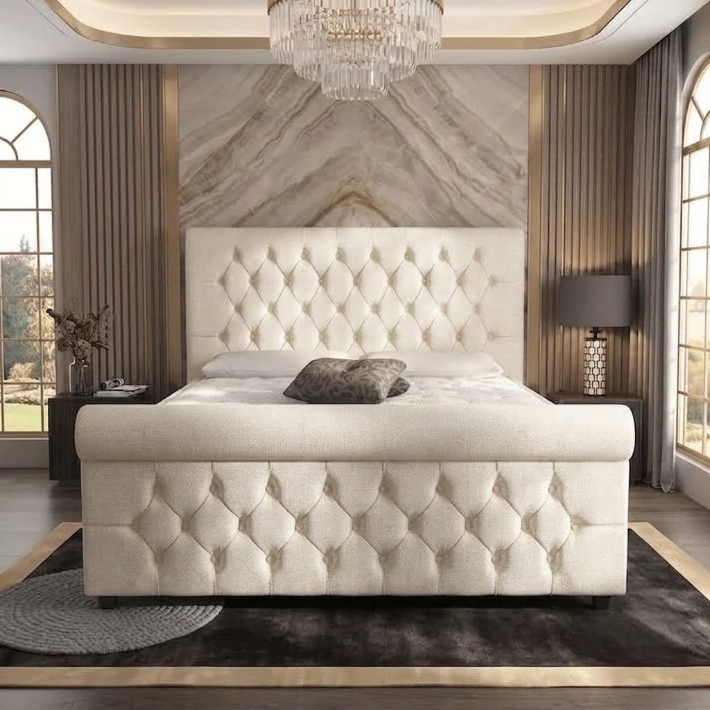 Buckingham Upholstered Ottoman Bed - Cream Naples