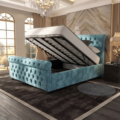 Buckingham Upholstered Ottoman Bed - Duck Egg Plush Velvet