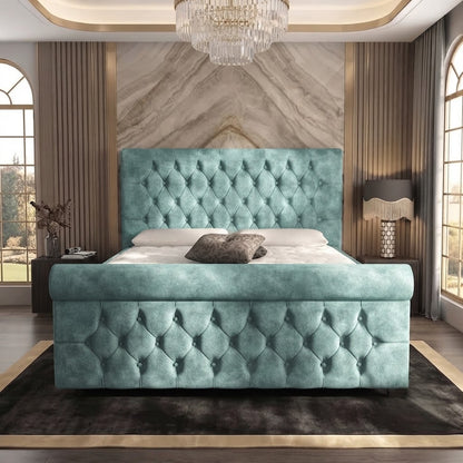 Buckingham Upholstered Ottoman Bed - Duck Egg Plush Velvet