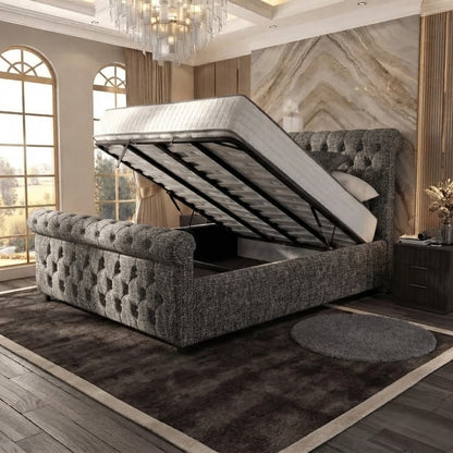 Buckingham Upholstered Ottoman Bed - Graphite Linen