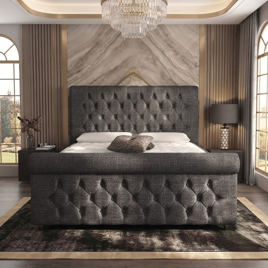 Buckingham Upholstered Ottoman Bed - Graphite Linen