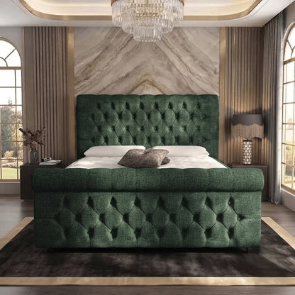 Buckingham Upholstered Ottoman Bed - Green Plush Velvet
