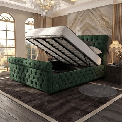 Buckingham Upholstered Ottoman Bed - Green Plush Velvet