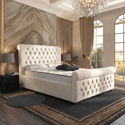 Buckingham Upholstered Ottoman Bed - Ivory Plush Velvet