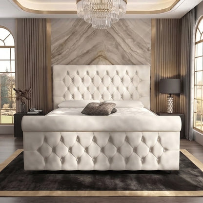 Buckingham Upholstered Ottoman Bed - Ivory Plush Velvet